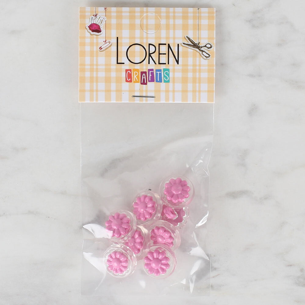 Loren Crafts 8'li Şeffaf Pembe Papatya Düğme - 254